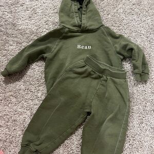 Kids Personalized “Beau” Olive Green Hoodie and Jogger Set
